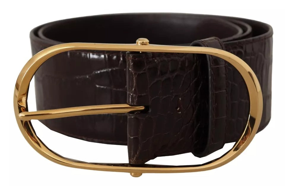 Dolce & Gabbana Brown Crocodile Pattern Leather Gold Oval Buckle Belt Dolce & Gabbana