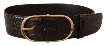 Dolce & Gabbana Brown Crocodile Pattern Leather Gold Oval Buckle Belt Dolce & Gabbana