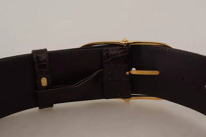 Dolce & Gabbana Brown Crocodile Pattern Leather Gold Oval Buckle Belt Dolce & Gabbana