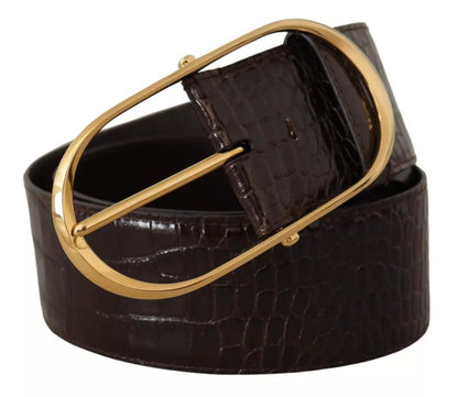 Dolce & Gabbana Brown Crocodile Pattern Leather Gold Oval Buckle Belt Dolce & Gabbana