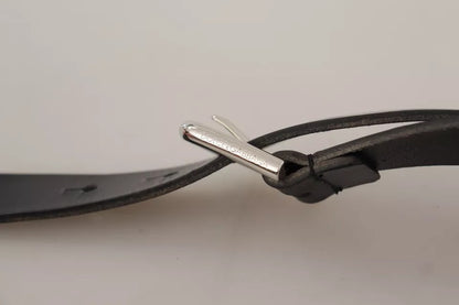 Dolce & Gabbana Black Leather Silver Tone Metal Buckle Classic Belt Dolce & Gabbana