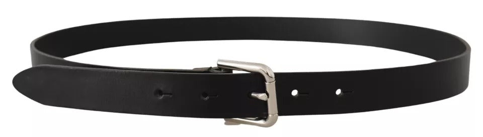 Dolce & Gabbana Black Leather Silver Tone Metal Buckle Classic Belt Dolce & Gabbana