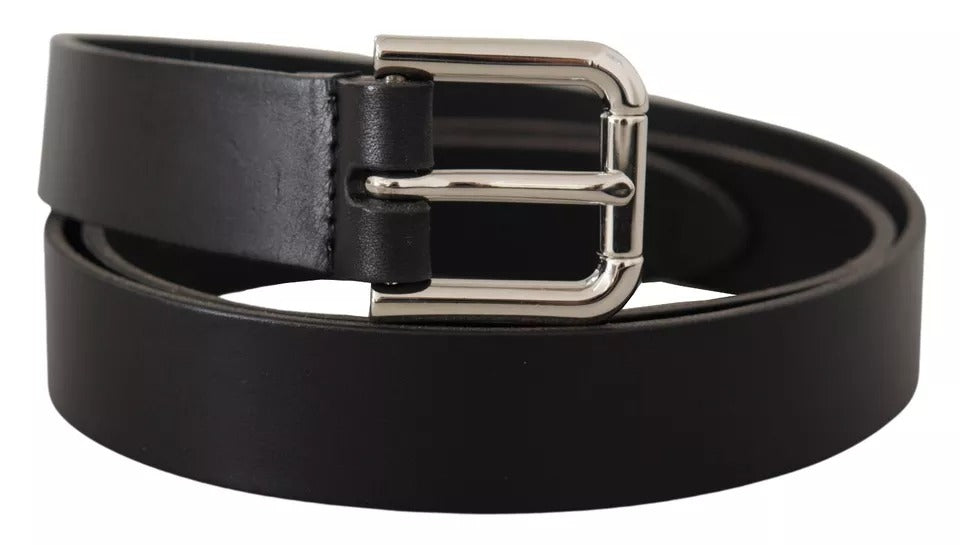 Dolce & Gabbana Black Leather Silver Tone Metal Buckle Classic Belt Dolce & Gabbana