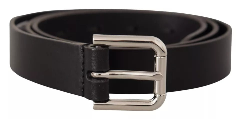 Dolce & Gabbana Black Leather Silver Tone Metal Buckle Classic Belt Dolce & Gabbana