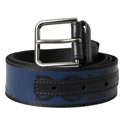 Dolce & Gabbana Blue Leather Logo Print Metal Buckle Men Belt Dolce & Gabbana