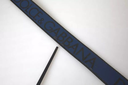 Dolce & Gabbana Blue Leather Logo Print Metal Buckle Men Belt Dolce & Gabbana