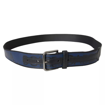 Dolce & Gabbana Blue Leather Logo Print Metal Buckle Men Belt Dolce & Gabbana