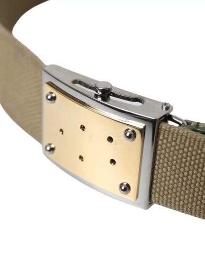 Dolce & Gabbana Brown Canvas Square Metal Buckle Men Belt Dolce & Gabbana