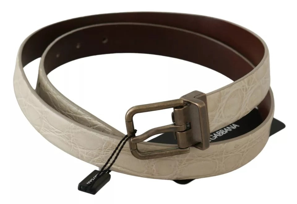 Dolce & Gabbana Cream Beige Gold Buckle Waist Leather Belt Dolce & Gabbana