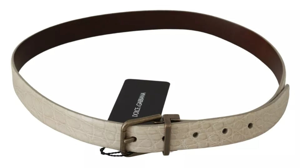 Dolce & Gabbana Cream Beige Gold Buckle Waist Leather Belt Dolce & Gabbana