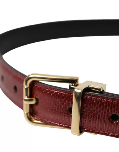 Dolce & Gabbana Maroon Leather Gold Metal Buckle Men Belt Dolce & Gabbana