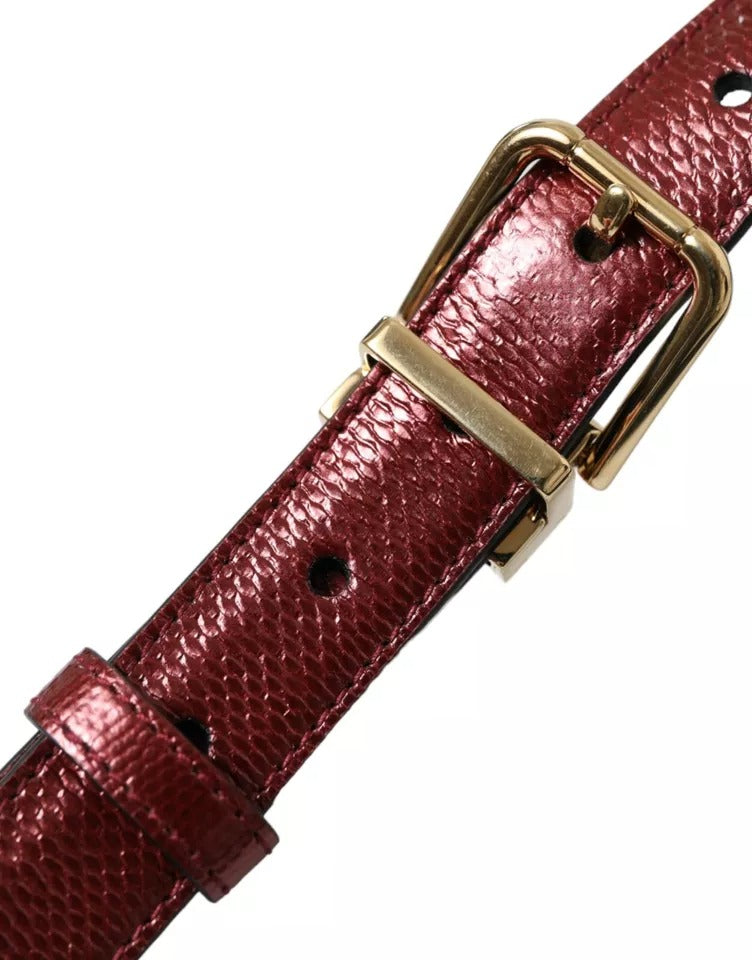 Dolce & Gabbana Maroon Leather Gold Metal Buckle Men Belt Dolce & Gabbana