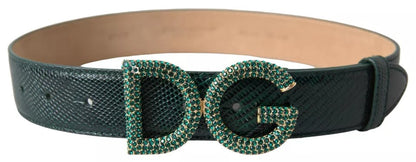 Dolce & Gabbana Green Iguana Leather DG Crystal Gold Buckle Belt Dolce & Gabbana