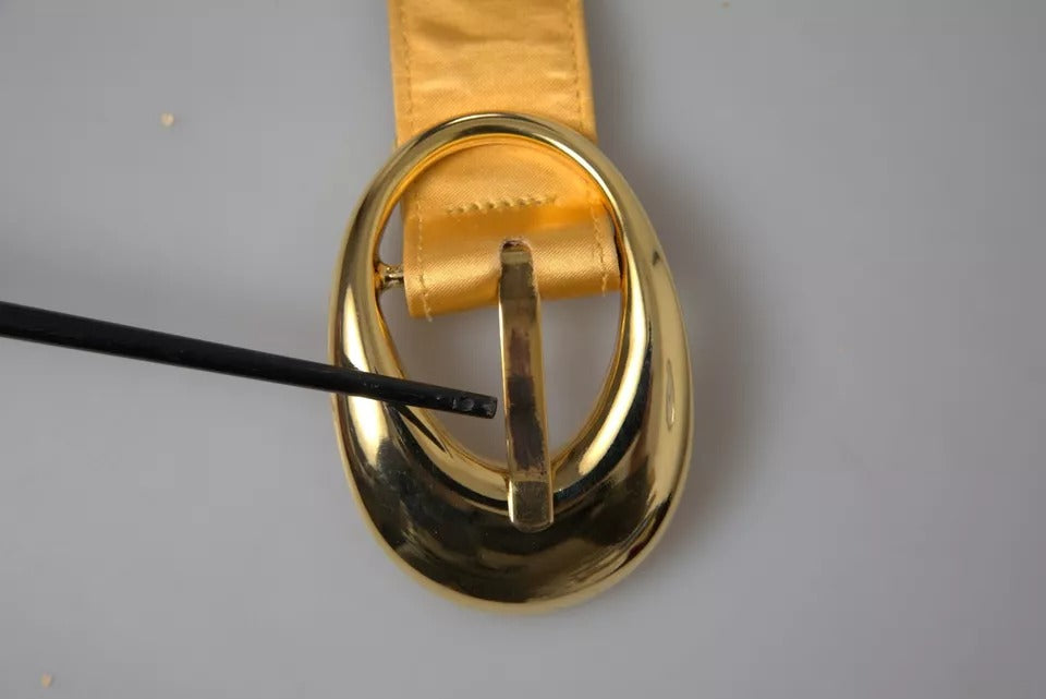 Dolce & Gabbana Gold Satin Leather Oval Metal Buckle Belt Dolce & Gabbana