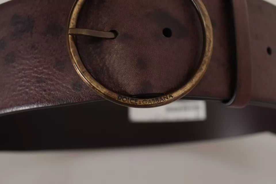 Dolce & Gabbana Dark Brown Wide Calf Leather Logo Round Buckle Belt Dolce & Gabbana