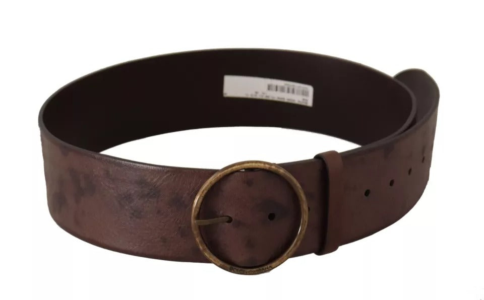 Dolce & Gabbana Dark Brown Wide Calf Leather Logo Round Buckle Belt Dolce & Gabbana