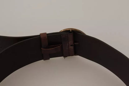 Dolce & Gabbana Dark Brown Wide Calf Leather Logo Round Buckle Belt Dolce & Gabbana