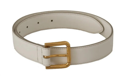 Dolce & Gabbana White Leather Gold Logo Engraved Metal Buckle Belt Dolce & Gabbana