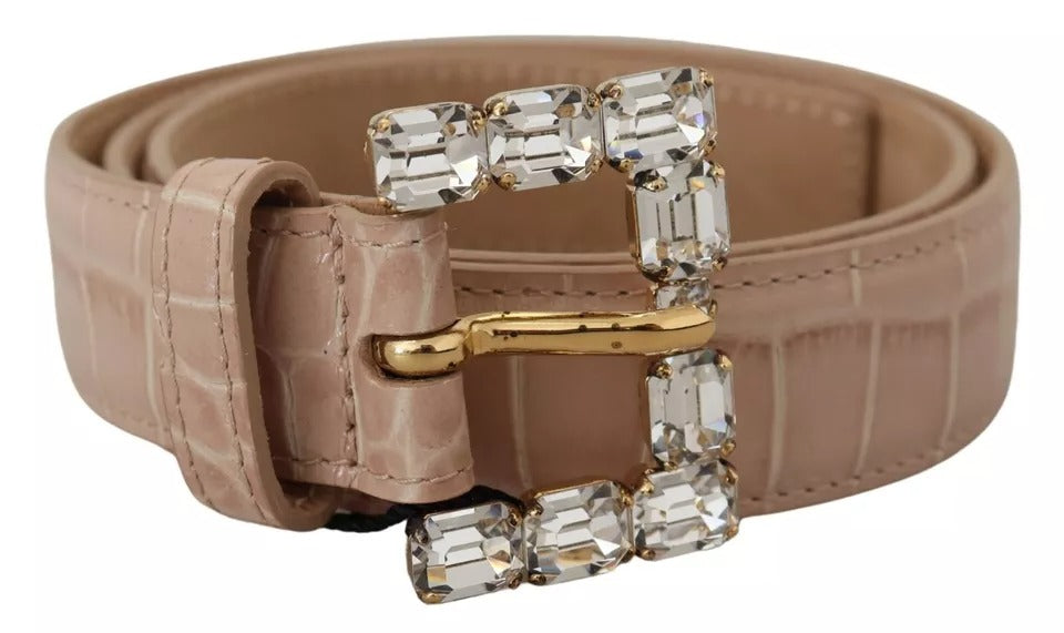 Dolce & Gabbana Beige Leather Crystal Buckle Women Belt Dolce & Gabbana