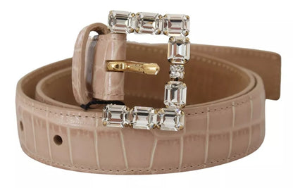 Dolce & Gabbana Beige Leather Crystal Buckle Women Belt Dolce & Gabbana