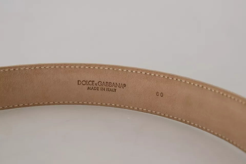 Dolce & Gabbana Beige Leather Crystal Buckle Women Belt Dolce & Gabbana