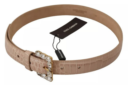 Dolce & Gabbana Beige Leather Crystal Buckle Women Belt Dolce & Gabbana