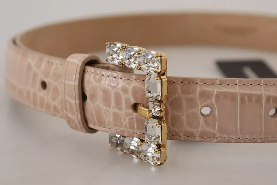 Dolce & Gabbana Beige Leather Crystal Buckle Women Belt Dolce & Gabbana