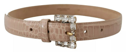 Dolce & Gabbana Beige Leather Crystal Buckle Women Belt Dolce & Gabbana