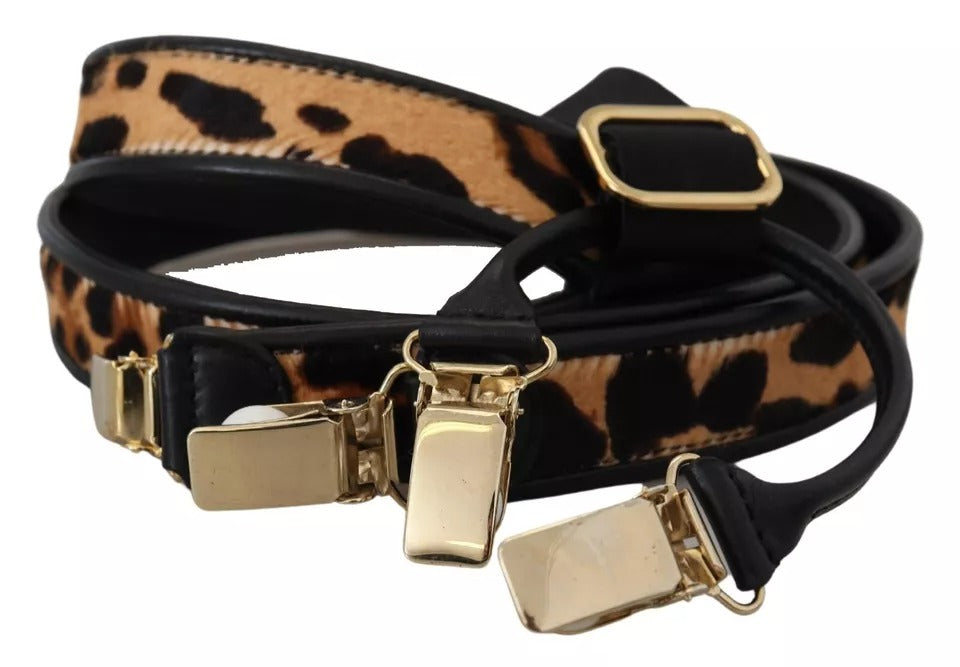 Dolce & Gabbana Brown Leopard Gold Clips Women Suspender Belt Dolce & Gabbana