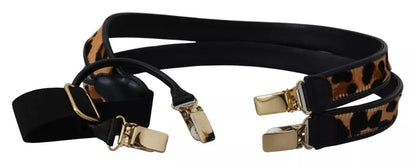 Dolce & Gabbana Brown Leopard Gold Clips Women Suspender Belt Dolce & Gabbana