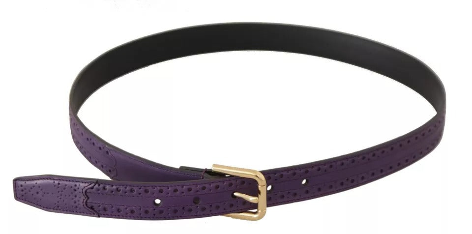 Dolce & Gabbana Purple Leather Gold Logo Engraved Metal Buckle Belt Dolce & Gabbana