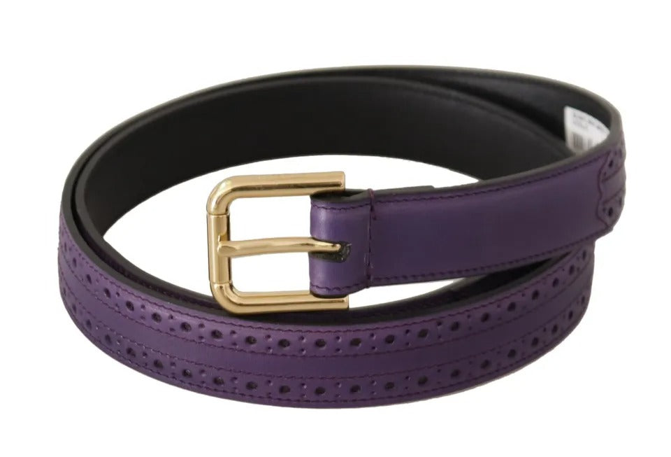 Dolce & Gabbana Purple Leather Gold Logo Engraved Metal Buckle Belt Dolce & Gabbana