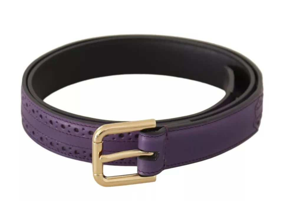 Dolce & Gabbana Purple Leather Gold Logo Engraved Metal Buckle Belt Dolce & Gabbana