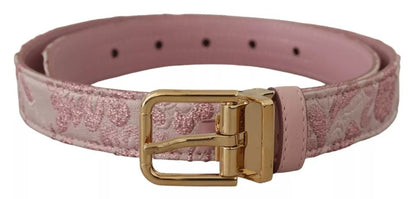 Dolce & Gabbana Pink Jaquard Embroidered Gold Tone Metal Buckle Belt Dolce & Gabbana