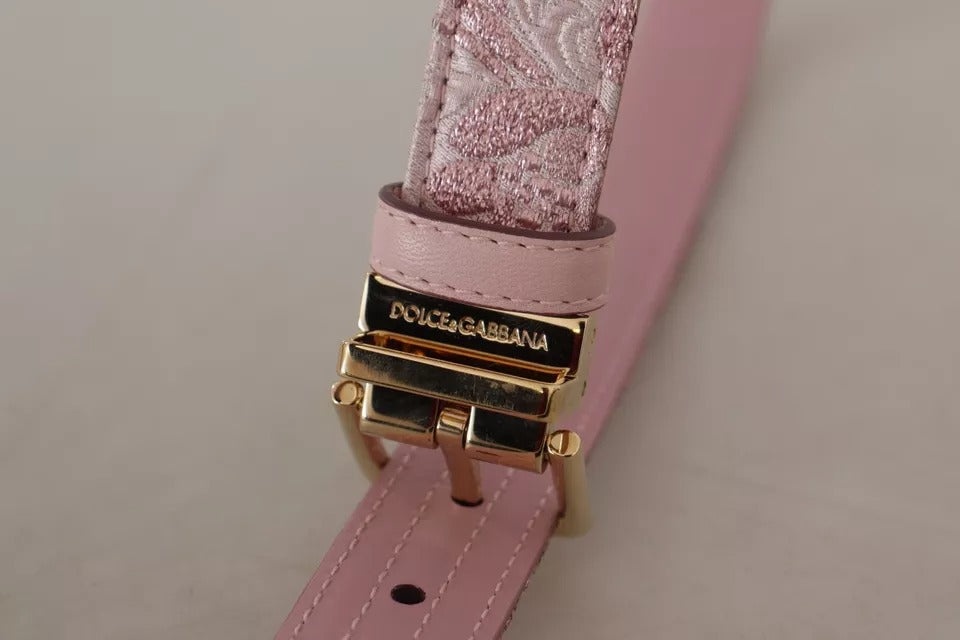 Dolce & Gabbana Pink Jaquard Embroidered Gold Tone Metal Buckle Belt Dolce & Gabbana