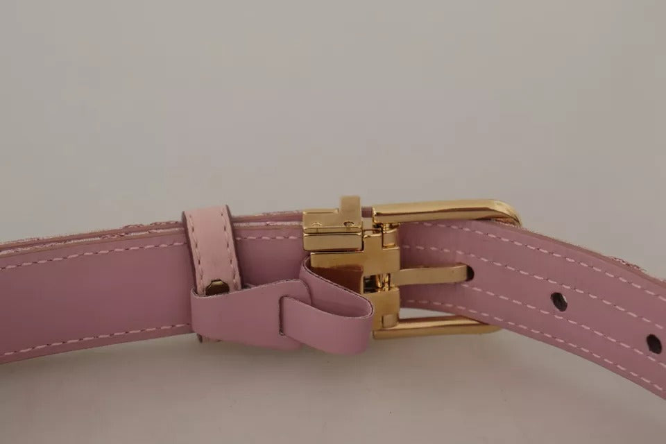 Dolce & Gabbana Pink Jaquard Embroidered Gold Tone Metal Buckle Belt Dolce & Gabbana