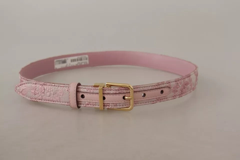 Dolce & Gabbana Pink Jaquard Embroidered Gold Tone Metal Buckle Belt Dolce & Gabbana