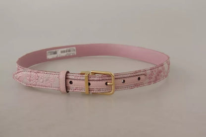 Dolce & Gabbana Pink Jaquard Embroidered Gold Tone Metal Buckle Belt Dolce & Gabbana