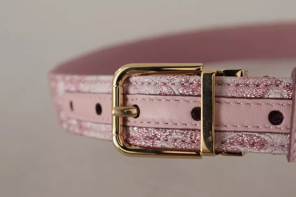 Dolce & Gabbana Pink Jaquard Embroidered Gold Tone Metal Buckle Belt Dolce & Gabbana