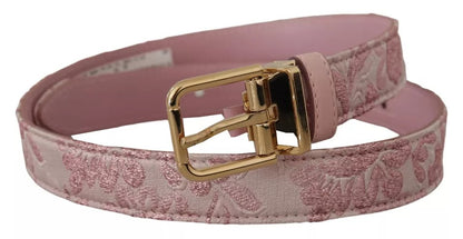 Dolce & Gabbana Pink Jaquard Embroidered Gold Tone Metal Buckle Belt Dolce & Gabbana