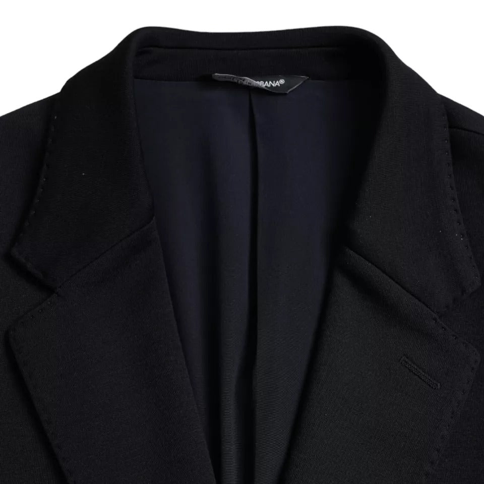 Dolce & Gabbana Blue Wool Notch Single Breasted Coat Blazer