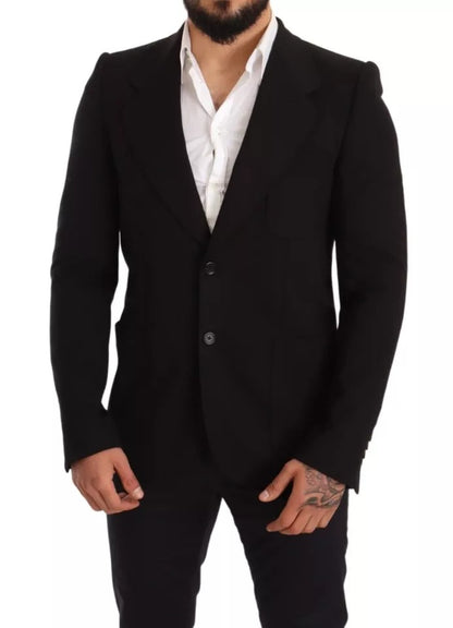 Dolce & Gabbana Black Wool Slim Fit Coat Jacket Blazer Dolce & Gabbana