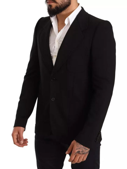 Dolce & Gabbana Black Wool Slim Fit Coat Jacket Blazer Dolce & Gabbana