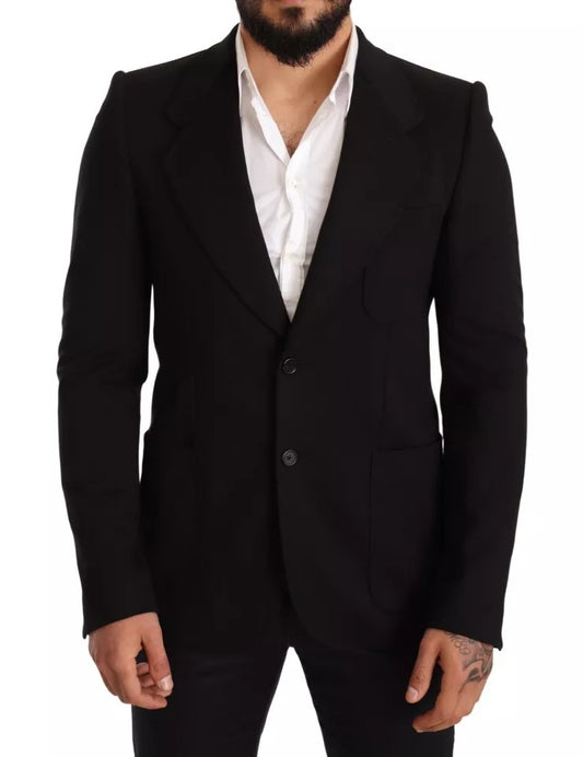 Dolce & Gabbana Black Wool Slim Fit Coat Jacket Blazer Dolce & Gabbana