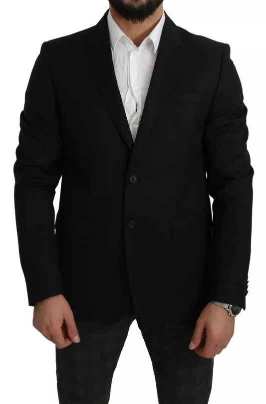 Dolce & Gabbana Black Wool Slim Fit Notch Jacket Blazer Dolce & Gabbana