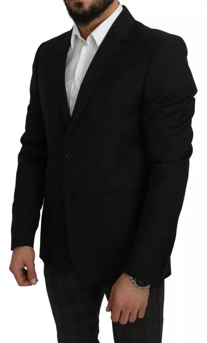 Dolce & Gabbana Black Wool Slim Fit Notch Jacket Blazer Dolce & Gabbana