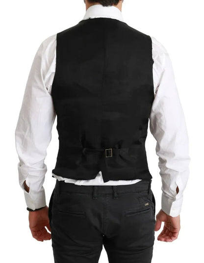 Dolce & Gabbana Black Solid STAFF Slim Fit Waistcoat Vest Dolce & Gabbana