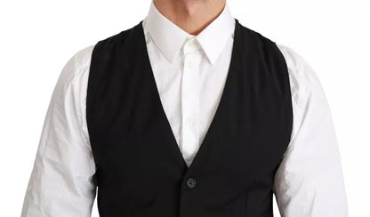 Dolce & Gabbana Black Solid STAFF Slim Fit Waistcoat Vest Dolce & Gabbana