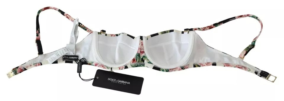 Dolce & Gabbana Multicolor Striped Rose Print Swimwear Bikini Top