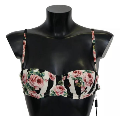 Dolce & Gabbana Multicolor Striped Rose Print Swimwear Bikini Top Dolce & Gabbana